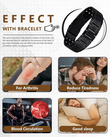 Feraco Magnetic Bracelets for Men, Titanium Steel Bracelets with 3X Ultra Strenth Neodymium Magnets, Adjustable Health Gift (Black)