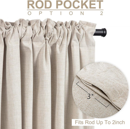 Skiennix 100% Blackout Linen Curtains - Thermal Insulated Drapes for Bedroom | 100" W x 96" L, Cream
