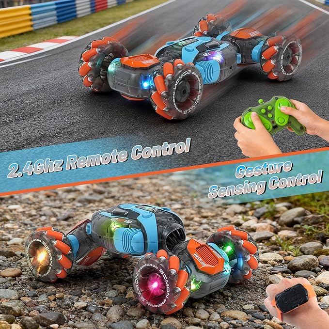 Remote Control Stunt Car for Kids - Gesture Sensing RC Twist Toys Birthday Gifts for Boys Aged 5-7 8-12 Years Old 2.4GHz Hand Controlled Off-Road Vehicle with Lights and Music