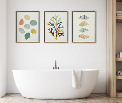 Kate and Laurel x Alicia Schultz Collaboration Found Framed Linen Textured Canvas Wall Art by Alicia Schultz, 18x24 Gold, Colorful Beachy Shell Art for Wall