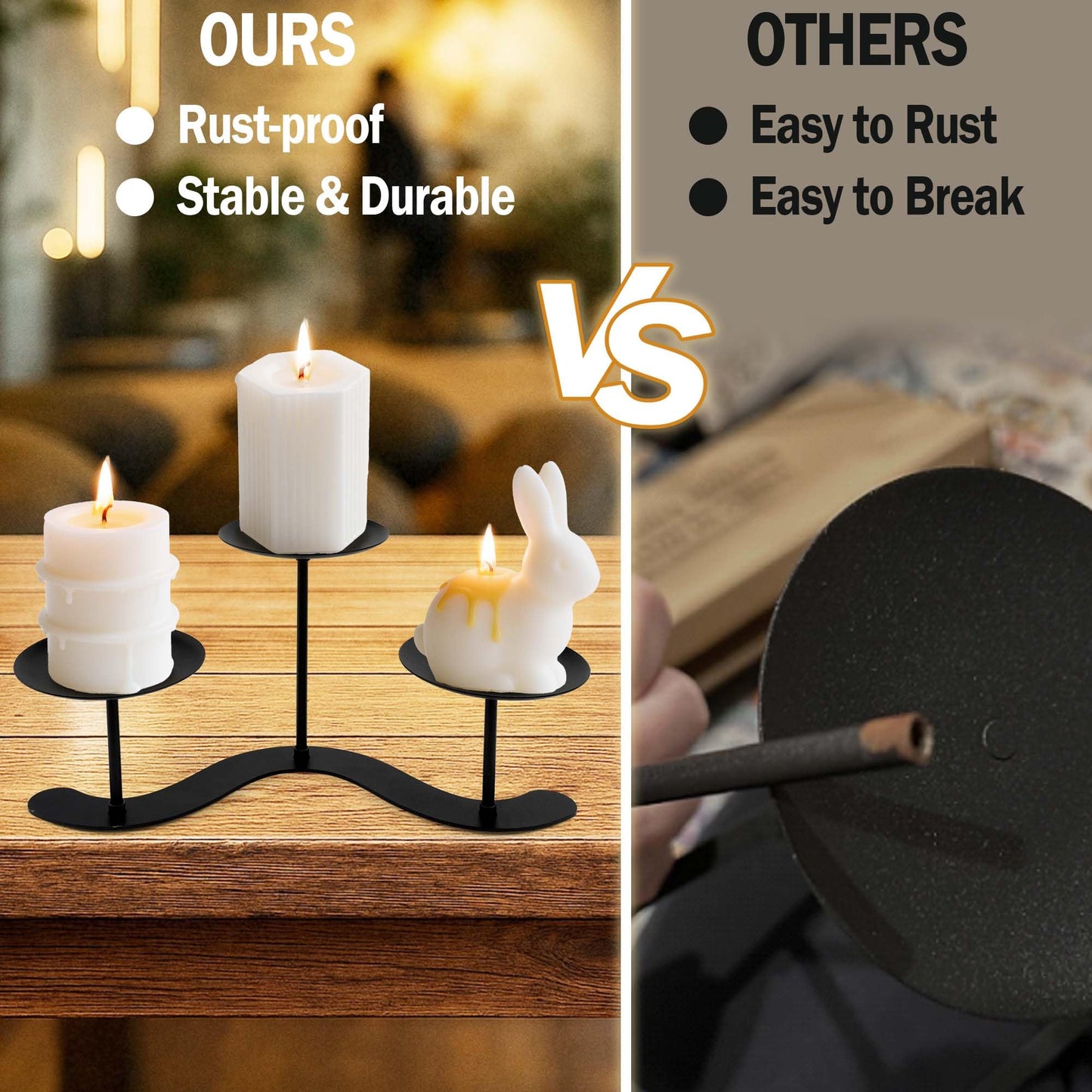 Black Iron Candelabra Candle Holder: Metal Candelabra Centerpiece Decor - 3 Arm Candle Holder Stand for Pillar Candles