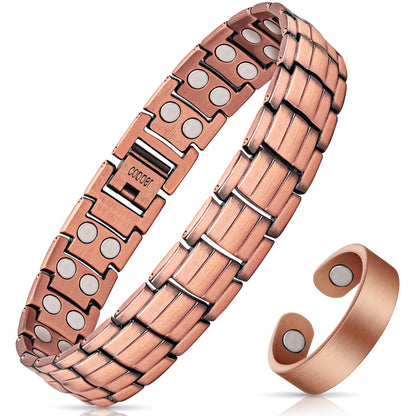 Copper Bracelets for Men & Lymphatic Drainage Ring, Magnetic Copper Bracelet with Double Row Magnets, Mens Bracelet Adjustable Length with Remove Tool