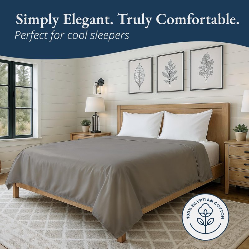 Lane Linen 100% Egyptian Cotton Queen Size Flat Sheet Only (94"x104") - Elegant Sateen Weave, Ultra Soft, Breathable, Highly Durable - Charcoal
