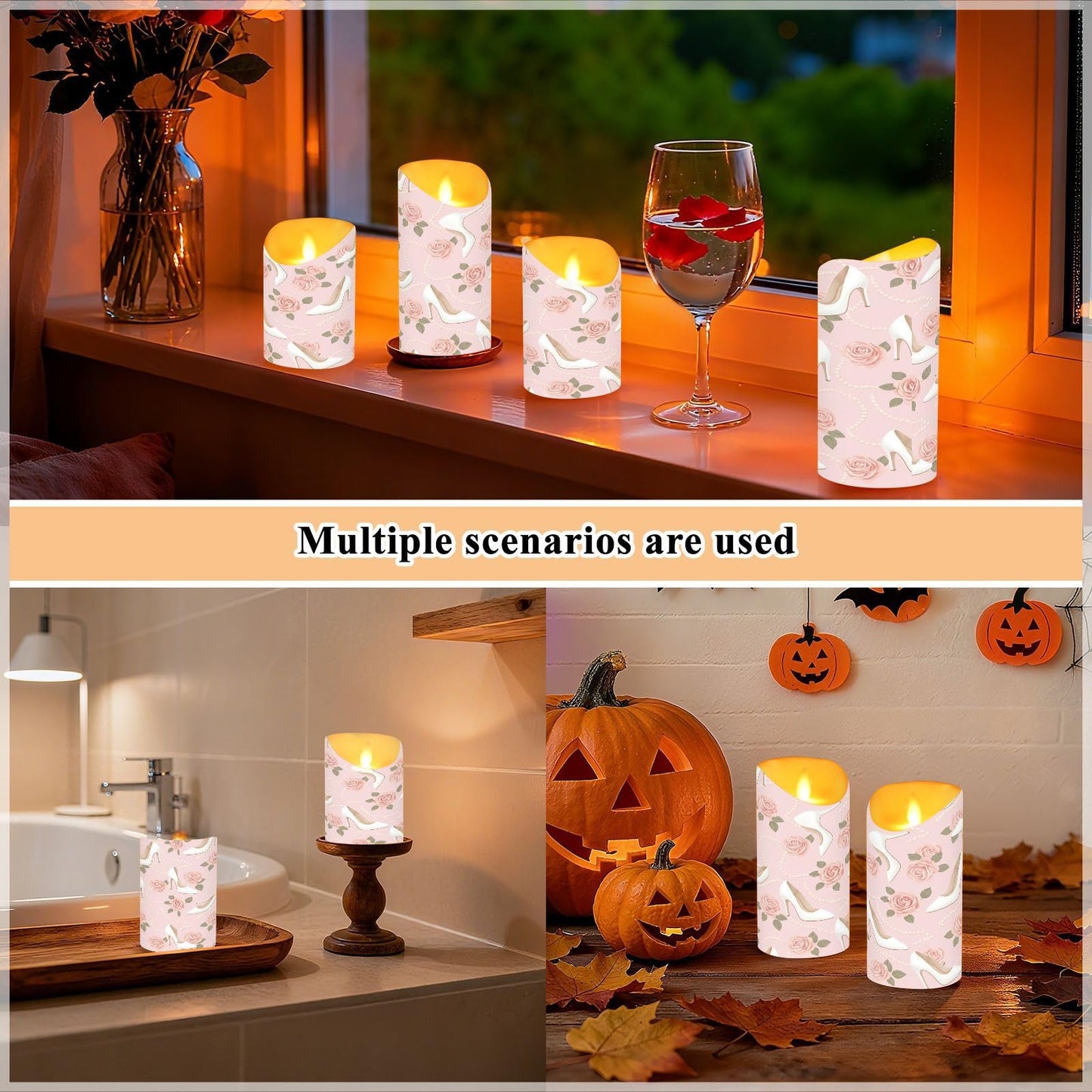 Gravopti Pearls & Heels 2 Pack Flameless LED Pillar Candles with Remote & Timer, Battery Operated, Flickering Wax Candle for Wedding, Romantic Home & Party Decor