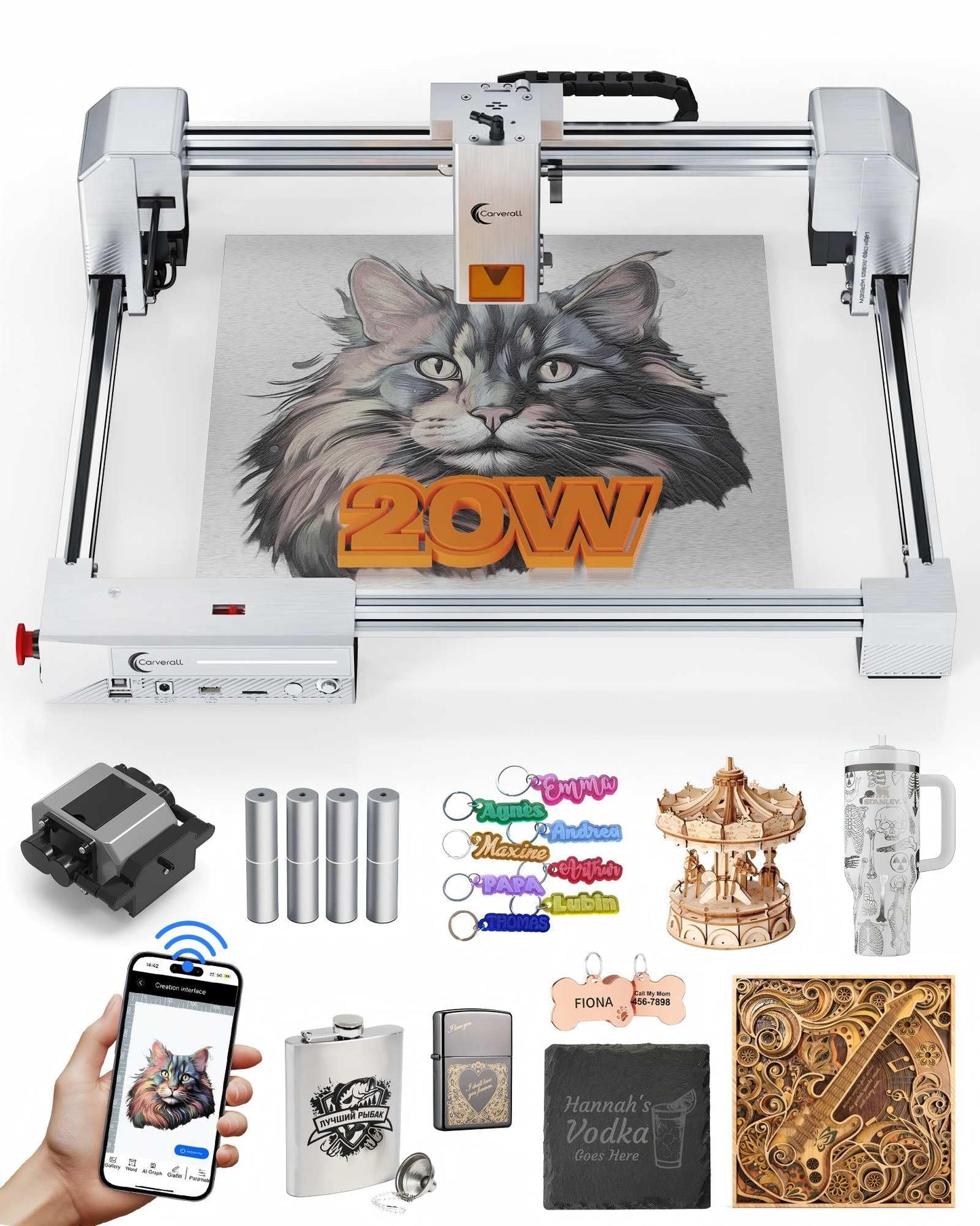Carverall X1/JL9 20W Laser Engraver and Cutter with Air Assist, Laser Engraving Machine for Wood Metal Acrylic Glass Stone, Powerful DIY CNC Laser Cutter 11.8" x 11.8" 20000mW Class1