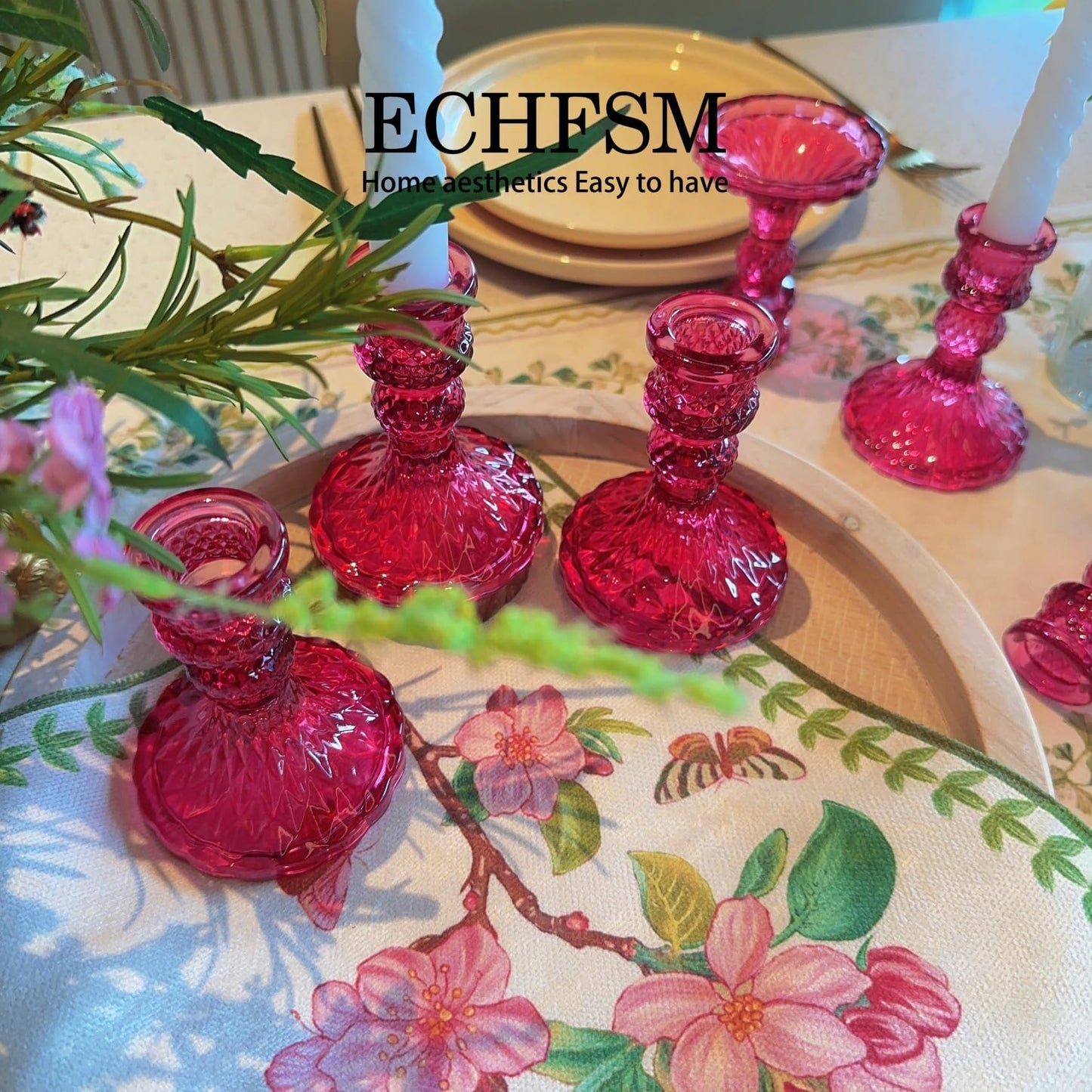 ECHFSM Glass Candlestick Holder,Striped Taper Candle Holders,Set of 6 Candle Stand for Table Centerpieces, Home Decor,Weddings,Festival and Parties (GCH002-Purple Dimond)