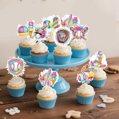 Regine Switzerland Ice Cream Drip Baseball Cupcake Toppers - 36 Pcs Birthday Party Decorations for Kids