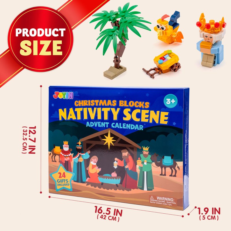 JOYIN 2025 Christmas Advent Calendar Nativity Figurine Set, Christmas Countdown Nativity Scene Set, 24 PCS Xmas Story Christian Religious Advent Calendar