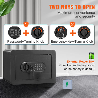 VEVOR Safe Box with Digital Keypad and 2 Keys, 0.5 Cubic Feet, Steel Security, Cabinet with Fire-proof Bag, Protect Cash, Gold, Jewelry, for Home, Hotel,13.8"Wx9.8"Dx9.8"H