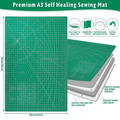 5 Pack Self Healing Cutting Mats and Exacto Knife Set, Sewing Mats with Precision Cutters and Extra 50Pcs SK5 Steel Blade 12" x 18" Work Mat for Crafts, Scrapbooking and Quilting