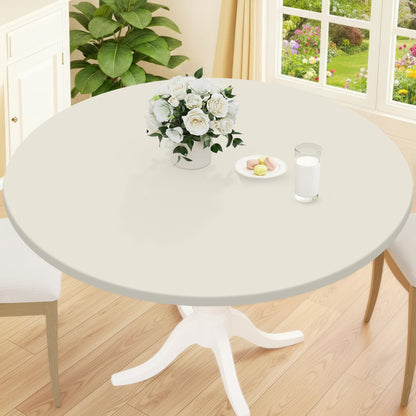 Smiry Round Picnic Tablecloth, Waterproof Elastic Fitted Table Covers for 45" - 56" Tables, Wipeable Flannel Backed Vinyl Tablecloths for Camping, Indoor, Outdoor, Ivory