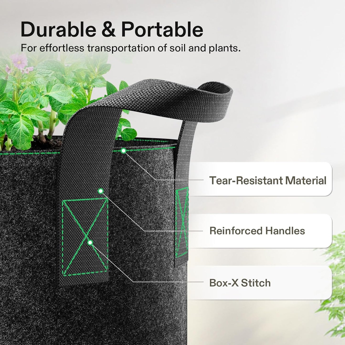 VIVOSUN 25 Gallon Grow Bags - Reinforced Fabric Planter Pots for Gardening | 10-Pack, Black