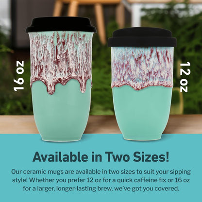 NOVA CERAMICS Travel Mug On the Go Coffee Tumbler Microwave & Dishwasher Safe Green Tumbler - Gifts For Women Men Him Her 16oz Nebula