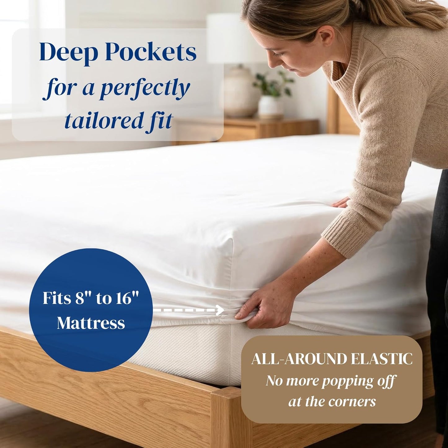 Beckham Hotel Collection Queen Sheets Set - 100% Cotton Sateen, Silky Smooth & Soft, 16” Deep Pocket | White