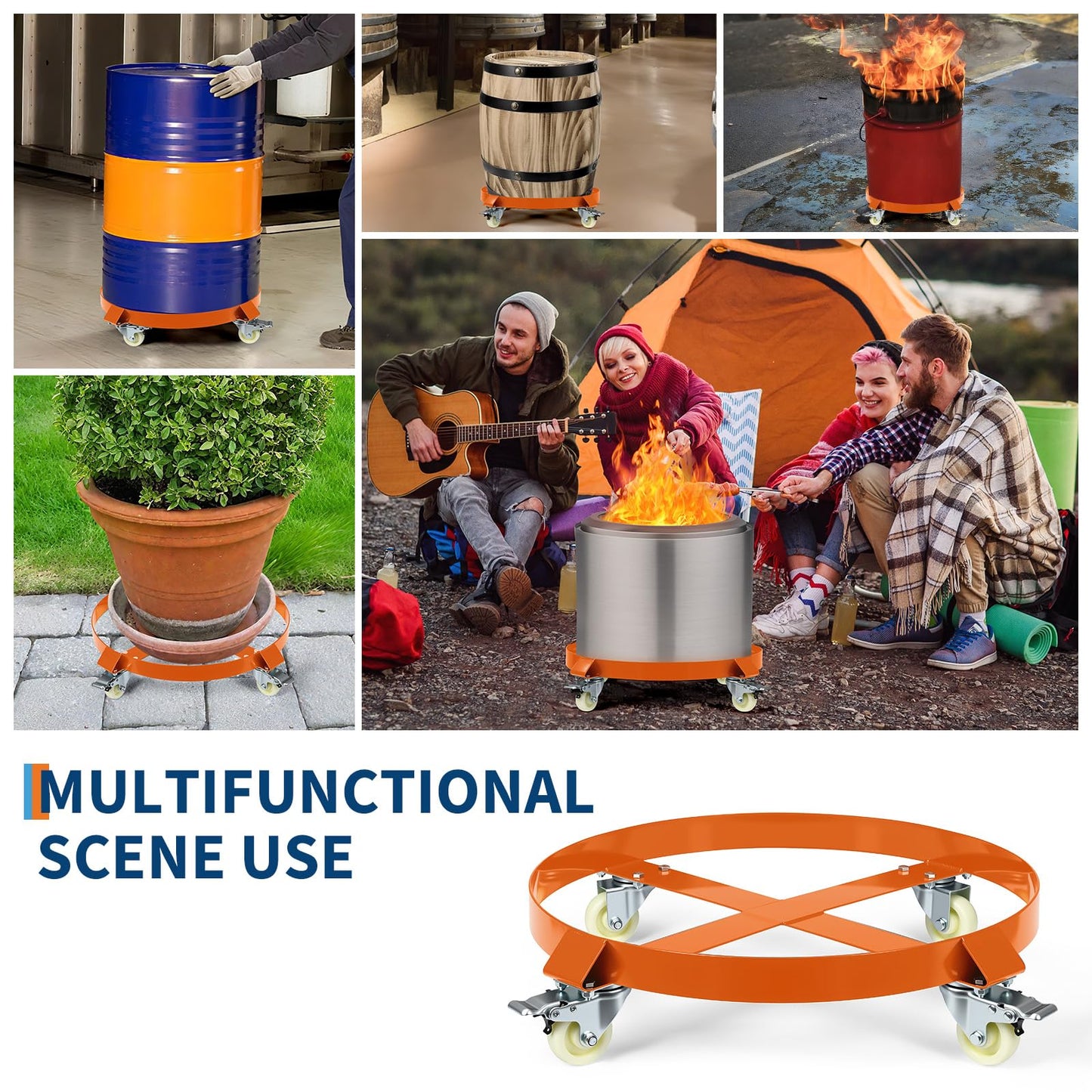 55 Gallon Heavy Duty Drum Dolly, 1,000 Pound Capacity,Barrel Dolly Cart Drum Caddy with Cross Braces & Swivel Casters Wheel,Non Tipping Design,Barrel Cart with Brake for Warehouse Drum Handling