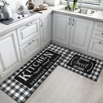 ArtSocket Kitchen Rugs and Mats Non Skid Washable Set of 2, Black White Buffalo Plaid Runner Rug, Farmhouse Quotes Home Kitchen Floor Mat Under Sink Mat Throw Rug for Doormat
