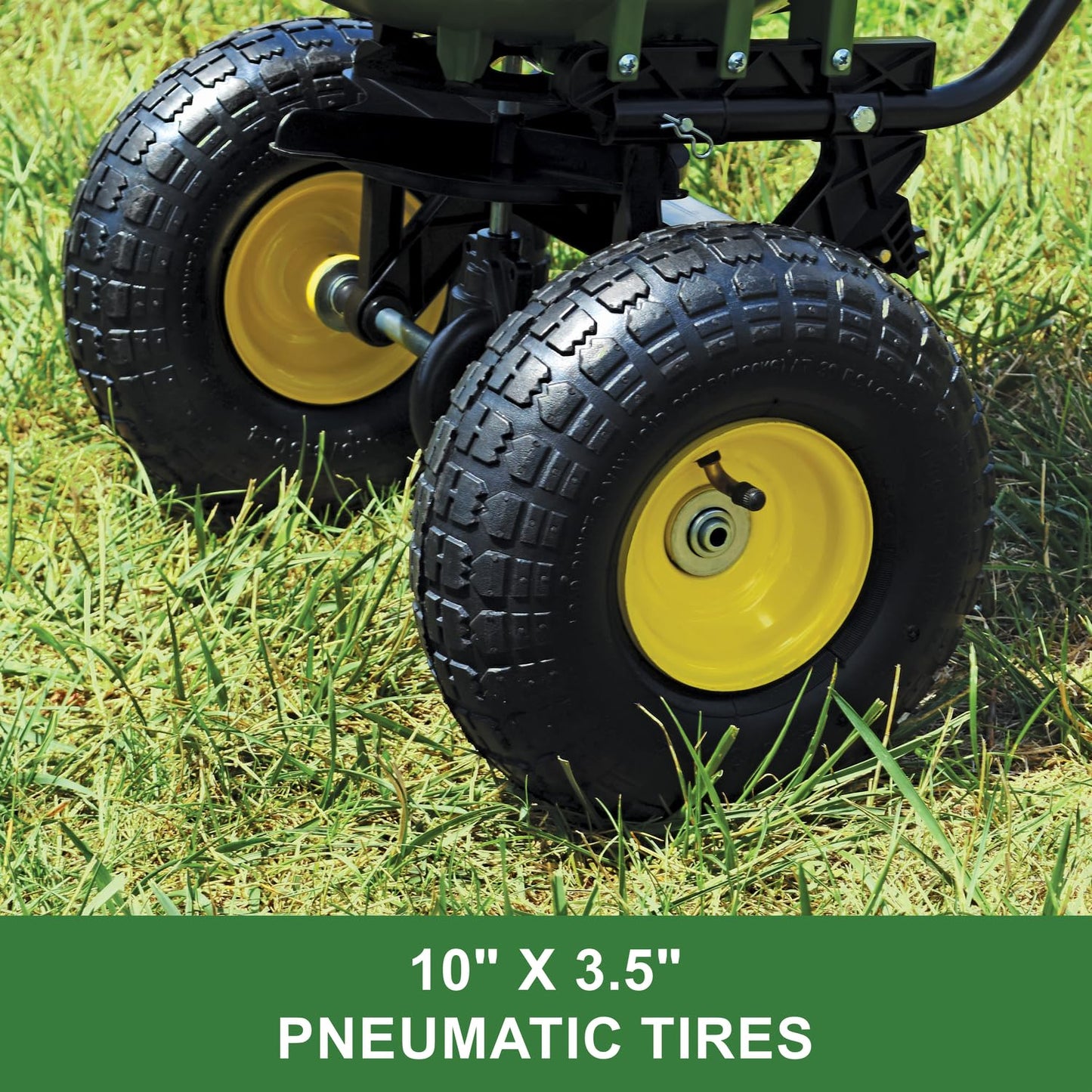 John Deere Push Broadcast Spreader for Seed, Fertilizer & Ice Melt, 60 lb Capacity Walk-Behind Lawn Spreader with Pneumatic Tires