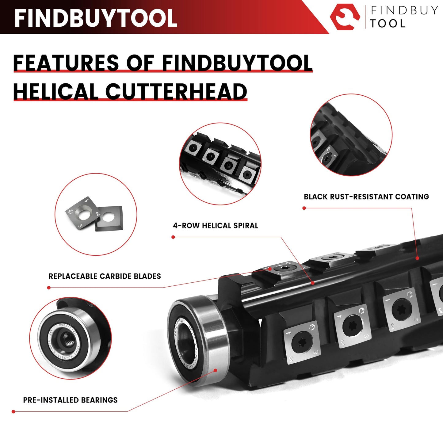 FINDBUYTOOL 13 Inch Helical Cutterhead for DeWalt Planer DW735 DW735X DW735-XE, 4 Rows for DeWalt Thickness Planer, Quiet & Efficient Upgrade Replacement Blade for DW735 Series Planer