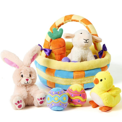 JOYIN 7 PCS Easter Basket Plush Playset Stuffers with Lamb Bunny Chick Carrot Egg Toys, Easter Party Favors Decorations Gifts Supplies for Baby Girls Boys Toddler Kids of All Ages