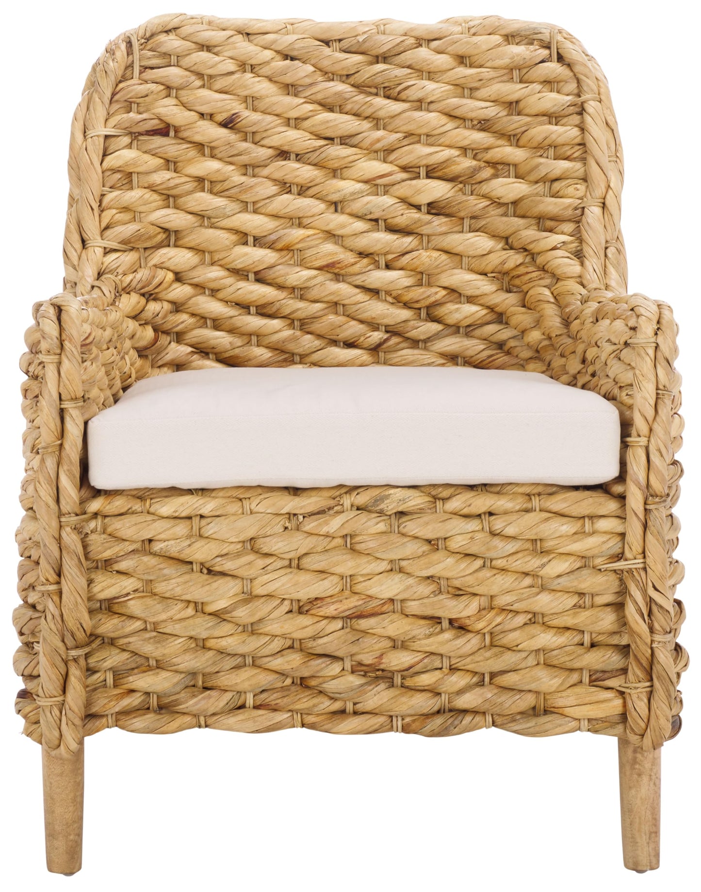 SAFAVIEH Home Collection Purrl Tropical Coastal Natural Solid Wood Hyacinth Accent Chair with Cushion (Fully Assembled)