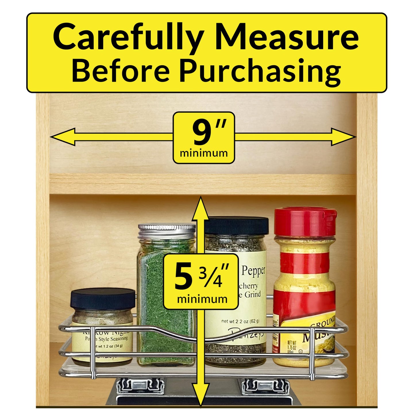 LYNK PROFESSIONAL® Pull Out Spice Rack Organizer for Inside Kitchen Cabinets - 4-1/4 inch Wide - Slide Out Drawer – Chrome Sliding Spice Cabinet Organization Shelf Racks - 2 Tier