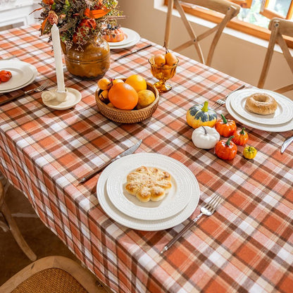 Joyfol Day 55x102 Inch Thanksgiving Tablecloth - Rust Tartan Rectangle Table Cover, Washable Fall Decor for Holiday Parties (Kitchen/Dining)