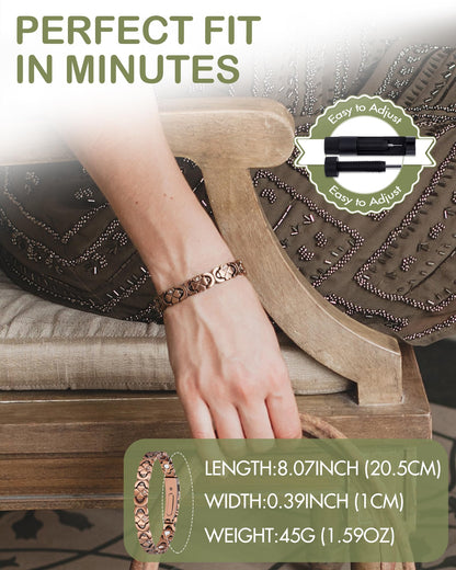 Feraco Pure Copper Bracelets for Women, Ultra Strength Magnetic Bracelet for Women with 3800 Gauss Magnet & Sparkling Cubic Zirconia, Flower Jewelry Gift, Infinite Symbol (Copper)