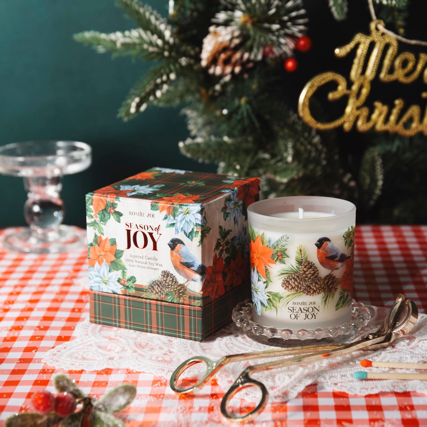 ROMIIE ZOI Christmas Scented Jar Candle - 6oz Soy Wax Candle - Season of Joy Infused with Winter Greenery Aroma - with Beautiful Keepsake Box Special for Christmas/Holiday Gifts