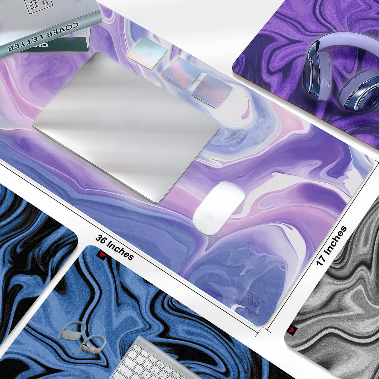 NPET N110 Extended Big Mouse Pad Large, XXL Gaming Mouse Pad Desk Pad, 35x17 inch Long Computer Keyboard Mouse Mat Mousepad with 3mm Non-Slip Base and Stitched Edge for Home Office Work, Dark Purple