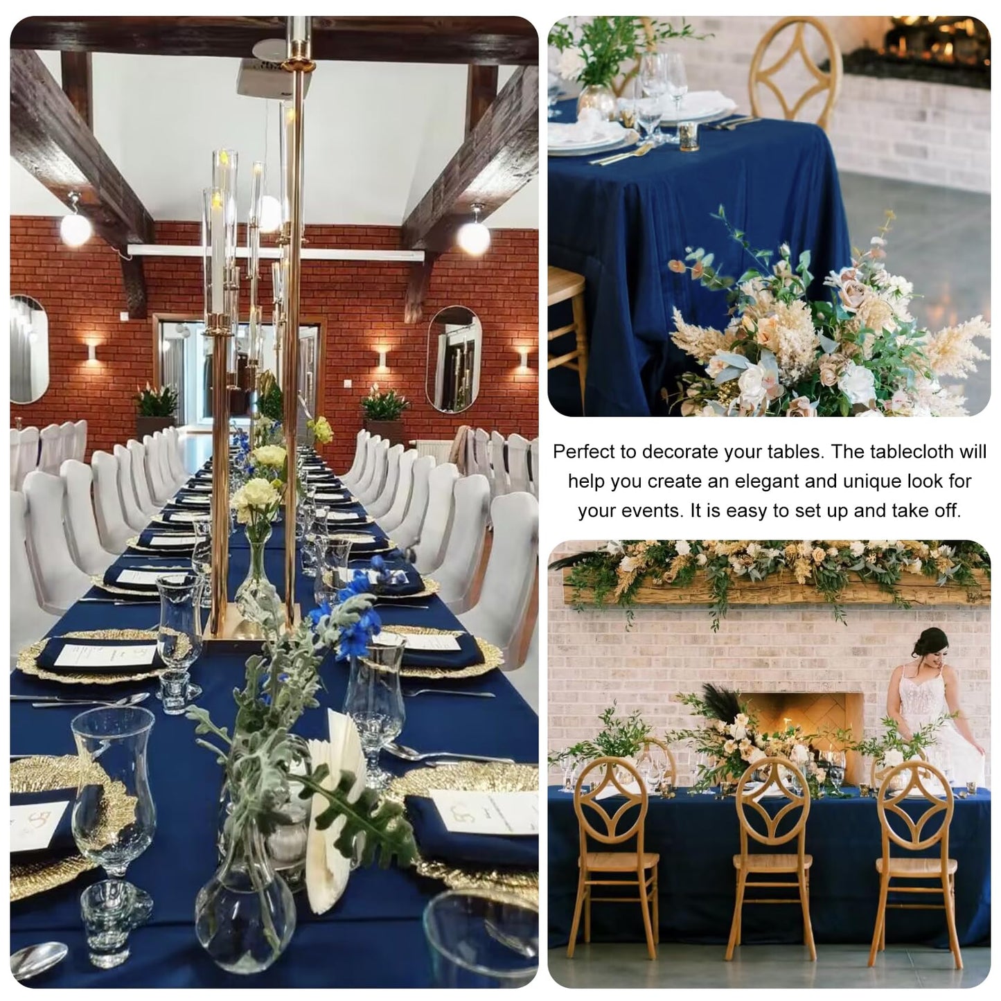 JALANCY 4 Pack Navy Blue Rectangle Polyester Tablecloth 60x102 Inch Washable Polyester Table Cover for Wedding Dining Table Buffet Parties Banquet Decor