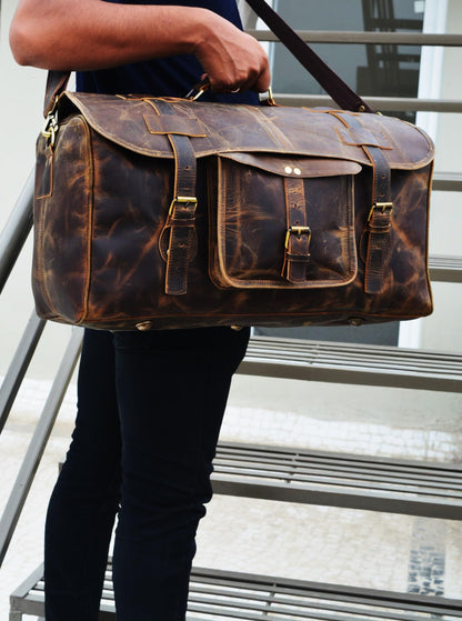 Urban Dezire Leather Duffel Travel Gym Overnight Weekend Leather Bag Sports Cabin