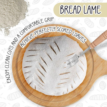 Sourdough Bread Baking Kit Full (15 Piece), Includes 34oz Sourdough Starter Jar, 2 Natural Rattan Proofing Baskets, Pastry Mat, Bread Sling, Dough Whisk, Scrapers, Lame, Perfect Tools for Bakers