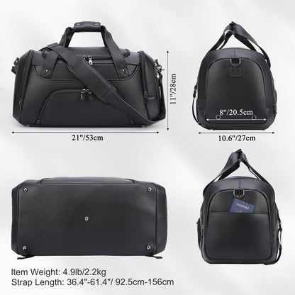 TIDING 21" Leather Travel Duffle Bag for Men Women, 40L Gym Sports Duffel Bag Waterproof Weekender Overnight Luggage Bag with Shoe Compartment