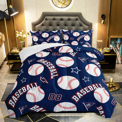 QOOMO 3D Baseballs Comforter Twin Size,Blue Baseball Kids Bedding Set,3Pcs Bedding Set Printed Comforter with 2 Pillowcases,Down Alternative,Soft and Lightweight,for All Seasons