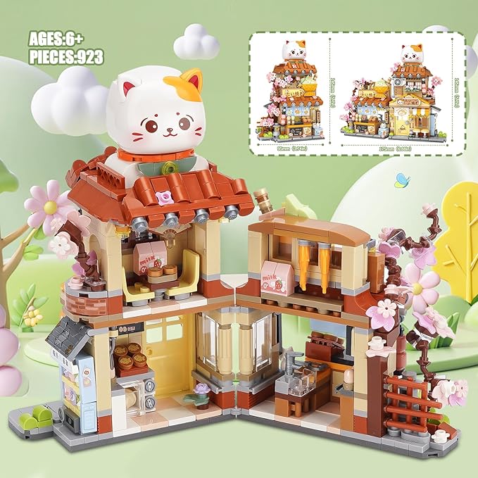 Japanese Street View Taiyaki Shop Mini Building Blocks for Girls 6-12 MOC Creative Building Toys Cute Panda Building Set Simulation Architecture Construction Toy Gift Idea for Kids Adults (923 PCS)