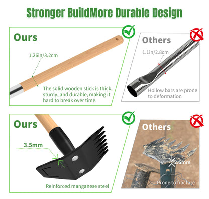 Weed Puller Tool with Long Bamboo Handle, 2 in 1 Garden Hoe&Manual Weed Remover, Weed Rake&Grabber, Gardenia Heavy Duty Uprooting Tool for Yard, Lawn and Garden, 49Inch ﻿