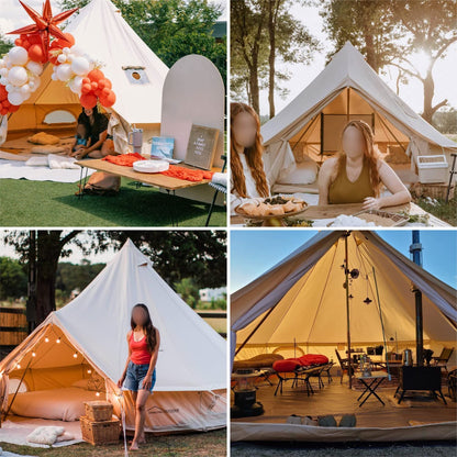 DANCHEL OUTDOOR B5PRO 4 Season Canvas Tent with Stove Jack Camping, Waterproof Bell Tent with AC Port Yurt All Year Living, Luxury Glamping for 6 Person Hunting Party,16.4ft/5m
