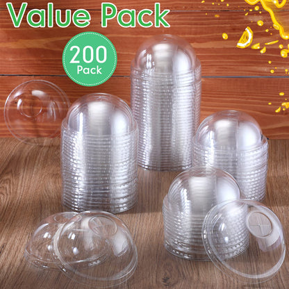 200 Pcs Plastic Dome Lids Bulk, Clear Disposable PET Cup Lids with Straw Slot, Fit 12 oz, 16 oz, 20 oz, 24 oz Round Plastic Cups for Summer Coffee, Ice Cream, Milkshake, Slush, Shop Party Supplies