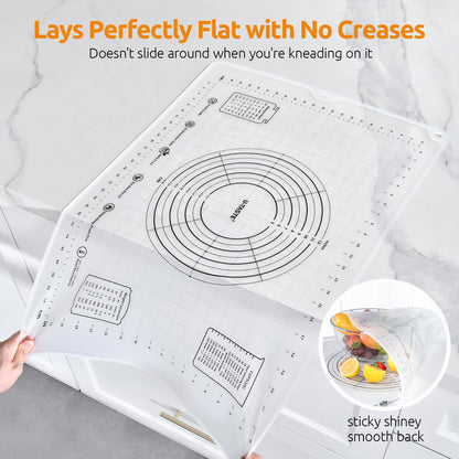 U-Taste 28"x20" Large Pastry Mat: Food-Grade Liquid Silicone Dough Rolling Baking Sheet, Non-Stick Non-Slip for Kneading, Making Pizza, Fondant with Clear Measurement and Raised Edges (Transparent)