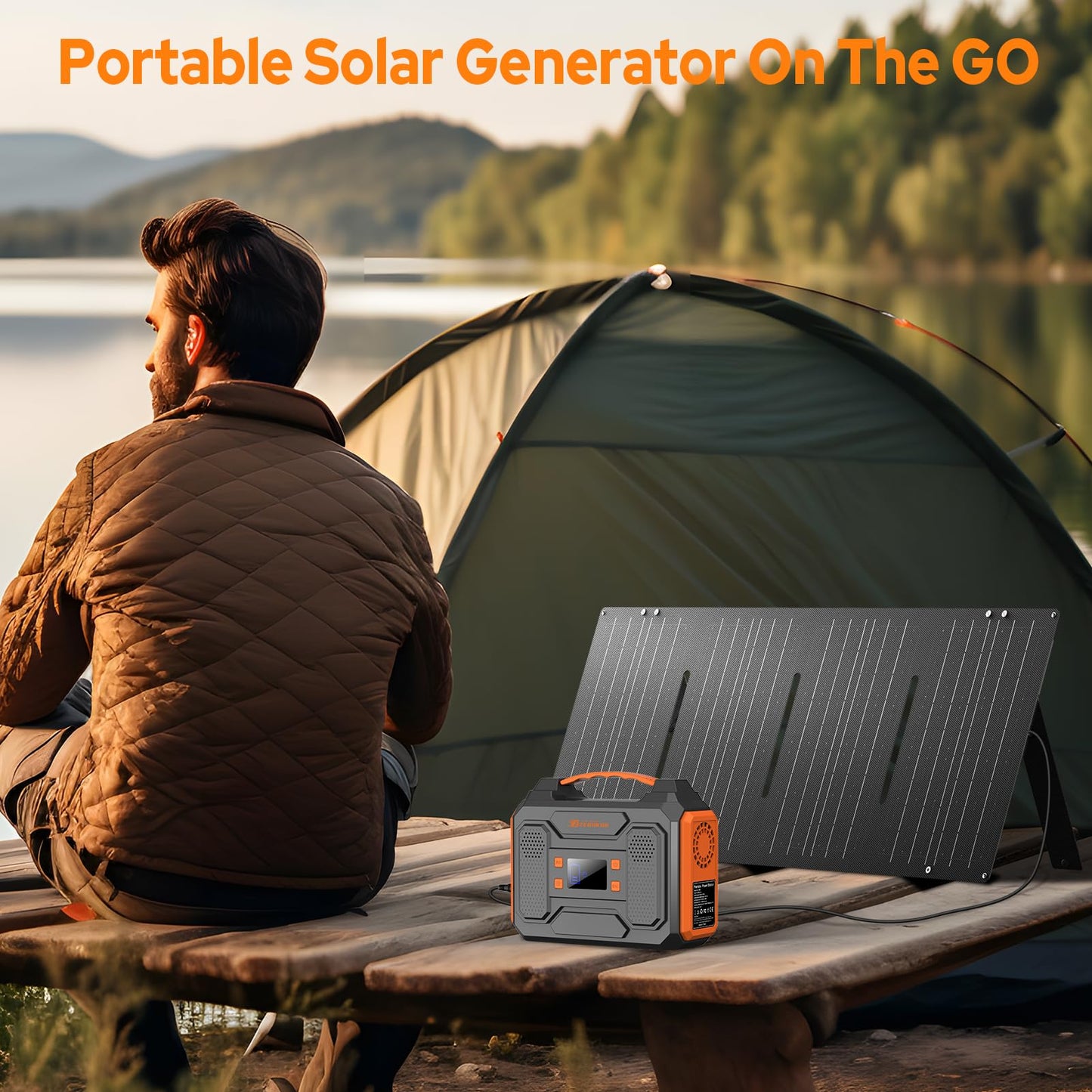 Portable Power Station 300W with Solar Panel 60W Foldable, 110V AC Outlet Camping Solar Power Bank Generator with Panels, 100W USB C Power Bank Fast Charging for Laptop Smart Devices RV Van Outdoor