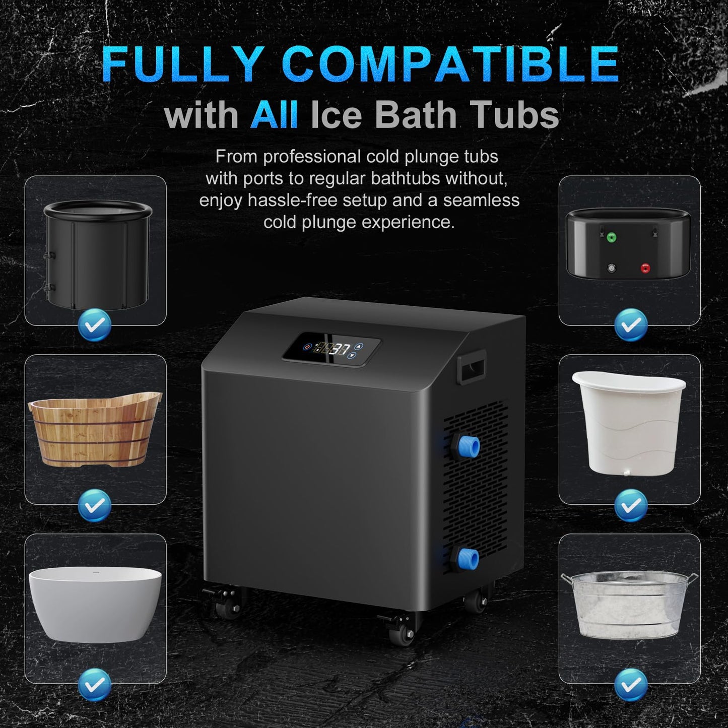 1HP Ice Bath Chiller for Cold Plunge Tubs, Cold Plunge Chiller with External Pump & Filter, Submersible Pump, 2500W Water Chiller for Cold Plunge Recovery and Various Cold Plunge Tubs