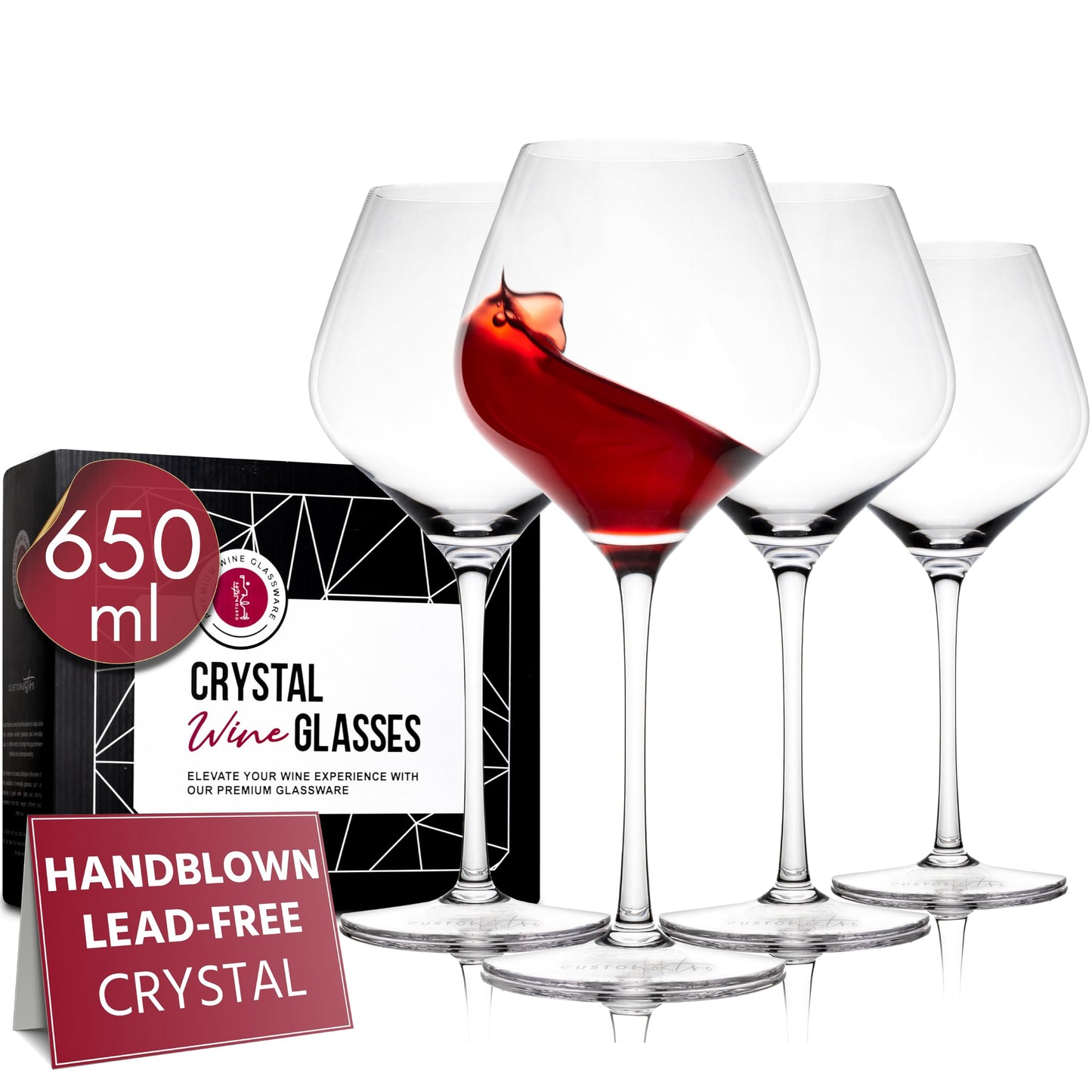 Gusto Nostro Crystal Wine Glasses Set of 4, 22 Oz Long Stem Modern Wine Glasses for White and Red Wine, Dishwasher Safe, Fancy, Elegant, Large and Tall Wine Glass for Wedding Christmas Anniversary