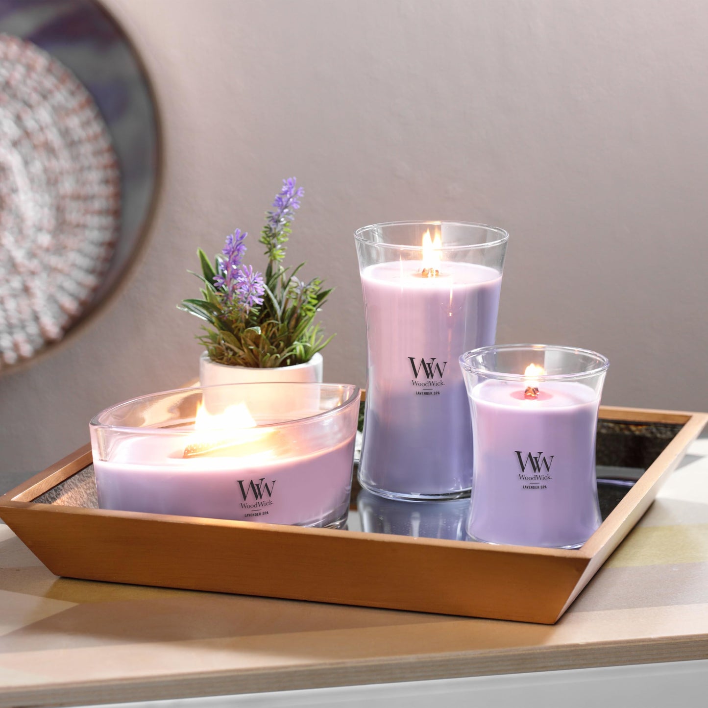 WoodWick Lavender Spa Gifts for Women and Men, 16 oz Ellipse Candle with Crackling Wick