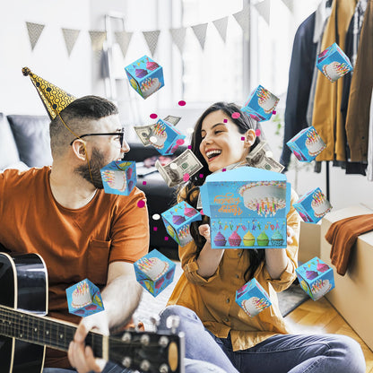 Surprise Gift Box Explosion for Money, Unique Folding Bouncing Red Envelope Gift Box with Confetti, Cash Explosion Luxury for Birthday Anniversary Valentine Proposal (15 Bounces) (Blue Birthday)