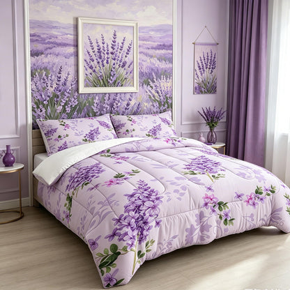 FUYEUN Floral Bedding Set King: Purple Lilac Flower Comforter for Girls Women Kids Teens Bedroom Bed Bedspread Quilt,1 Comforter + 2 Pillow Cases