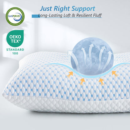 UYWO Cooling Firm Bed Pillows Set of 2, Shredded Memory Foam Pillows for Sleeping Luxury Gel Pillows for Side Back Stomach Sleepers with Removable Washable Cover(Blue, King(U.S. Standard))