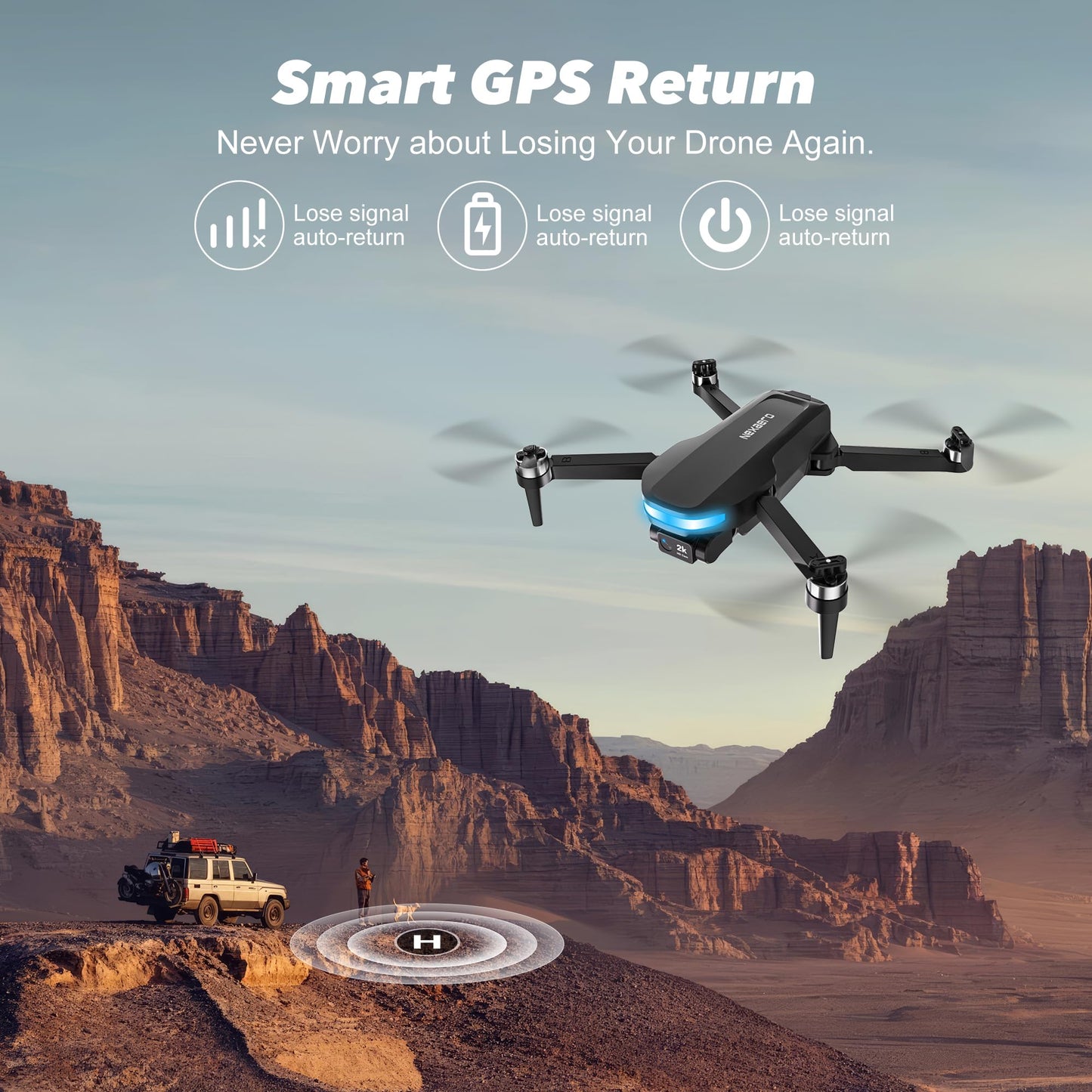 GPS Drone with EIS 2K Camera for Adults, 7.22 inch Screen on Remote Controller,FPV RC Drones with Al Track&Night Shot with Professional GPS,Auto Return Follow Me for Beginner,Long Range Transmission, 2 Batteries 64min Flight Time,Handbag Under 249g