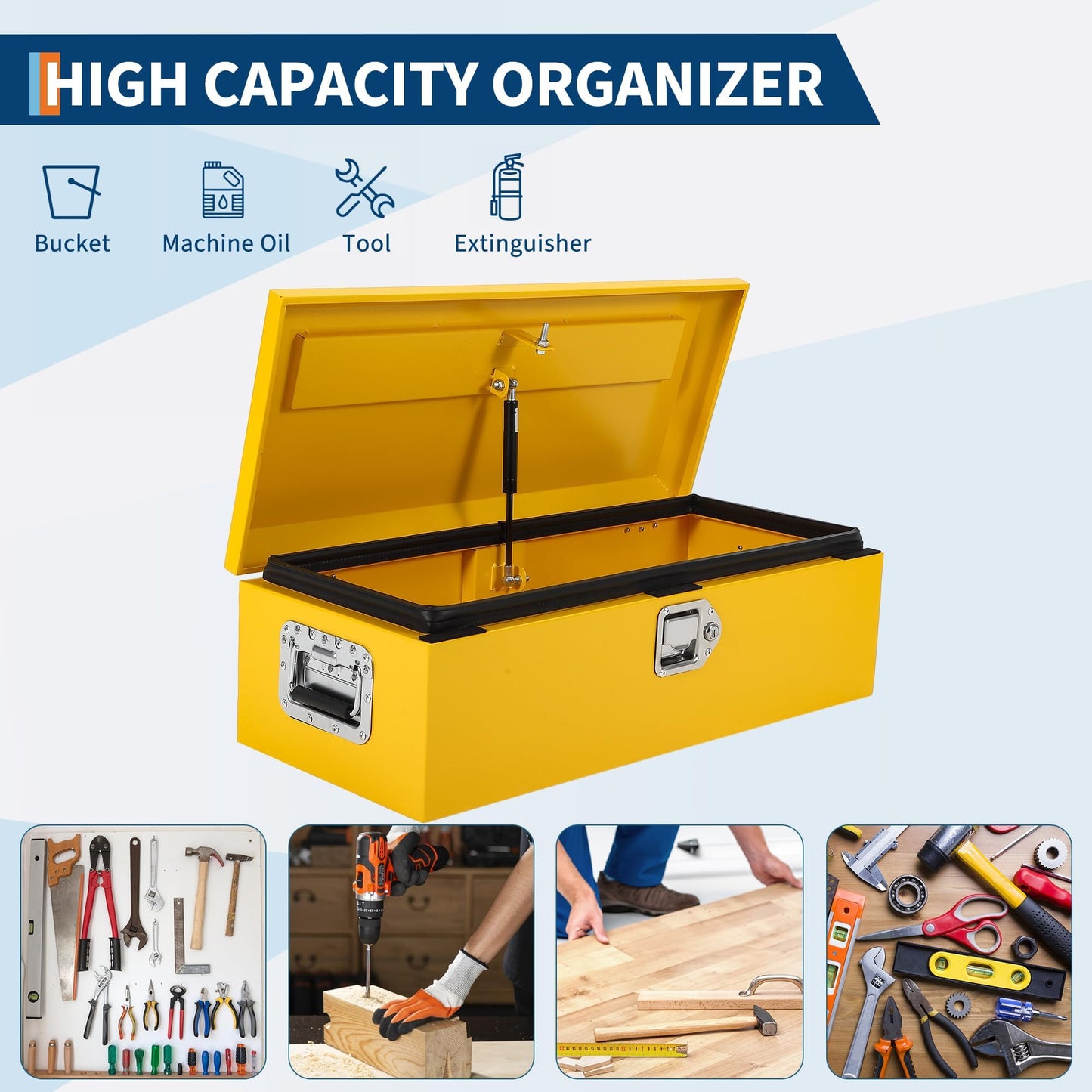 Heavy Duty Steel Truck Bed Tool Box, Powder-Coated Diamond Plate Storage Chest with Side Handle & Lock, Durable Metal Toolbox Organizer for Pickup, RV, Trailer, Mechanic or Workshop - 30X13X10 in