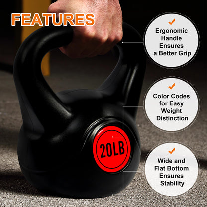 Fitvids Wide Grip 3-Piece Kettlebell Exercise Fitness Weight Set, Include 5 lbs, 10 lbs, 15 lbs and 20 lbs, Set of 3 or Set of 4