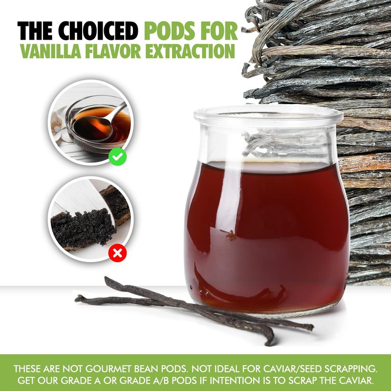 55 Organic Madagascar Vanilla Extract Exclusive Grade B Beans| 4" - 5" by FITNCLEAN VANILLA| Certified USDA Organic. Bulk Dry Whole Bourbon NON-GMO Pods